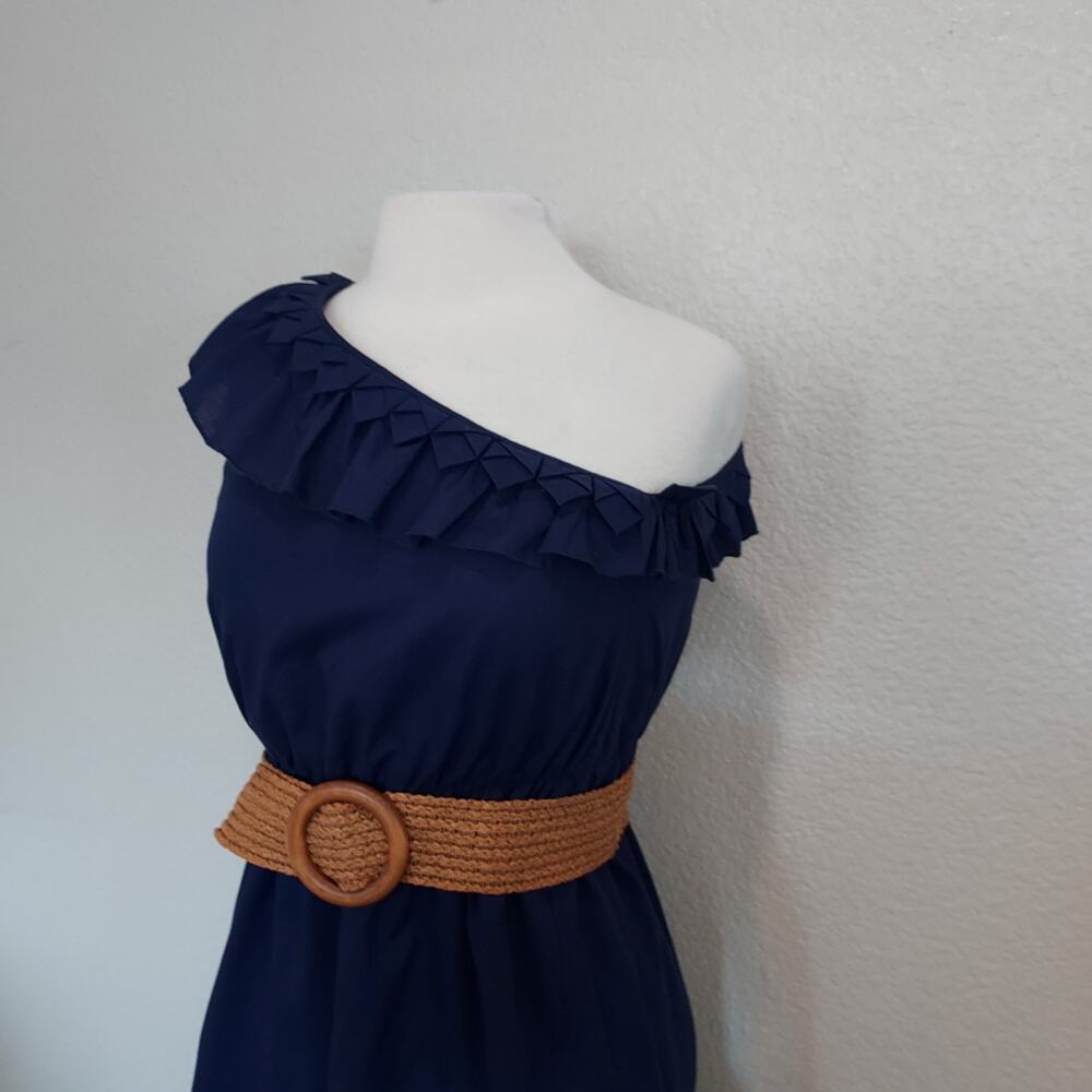 Nine West Blue One Shoulder Lace Hem Dress w/Belt Size 10P - Picture 6 of 11